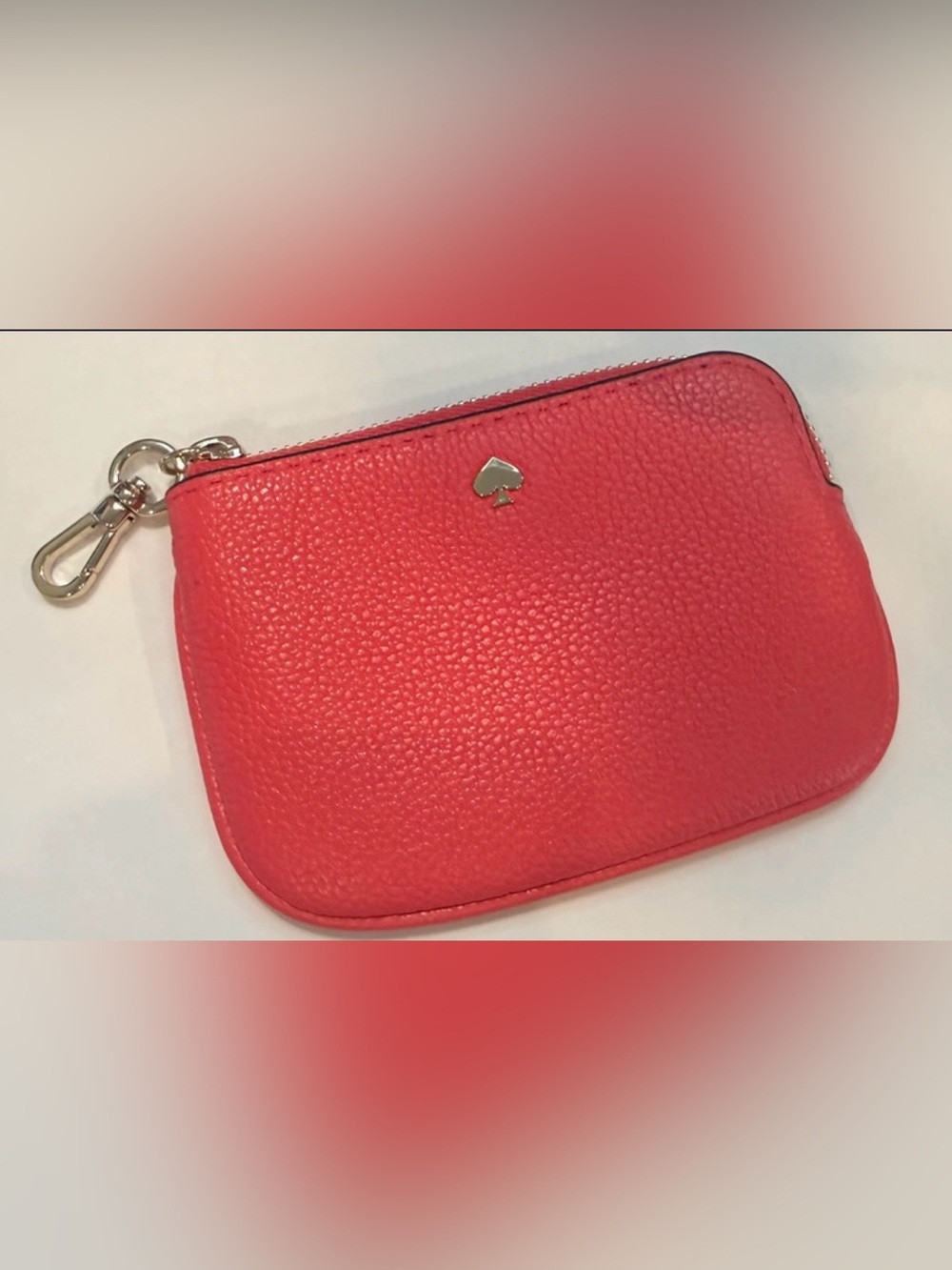kate spade Red Pebbled Leather Key Coin Pouch with Gold Spade Charm